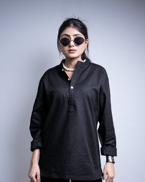 The Midnight Black Short Kurta