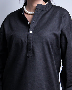 The Midnight Black Short Kurta