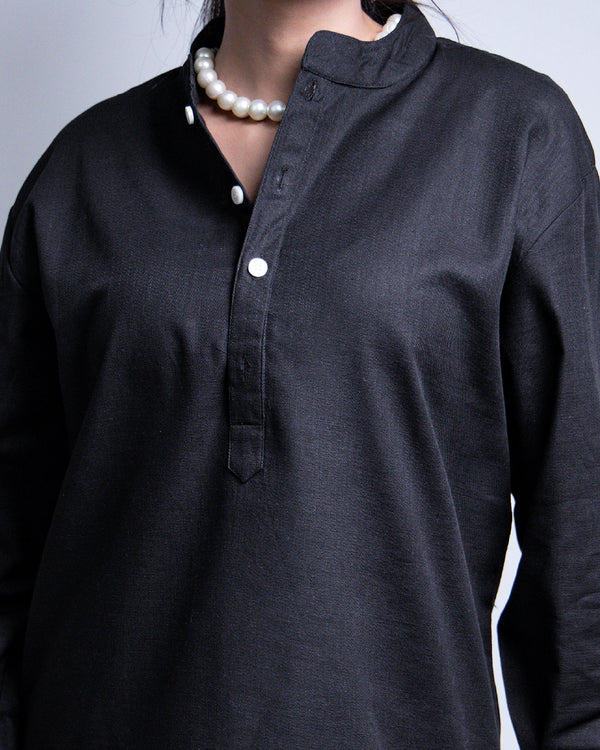 The Midnight Black Short Kurta