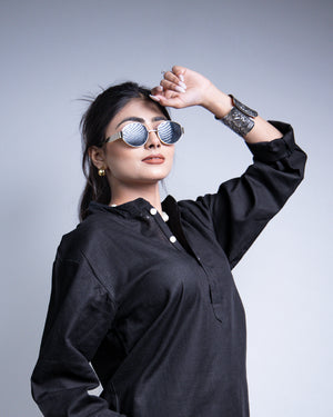 The Midnight Black Short Kurta
