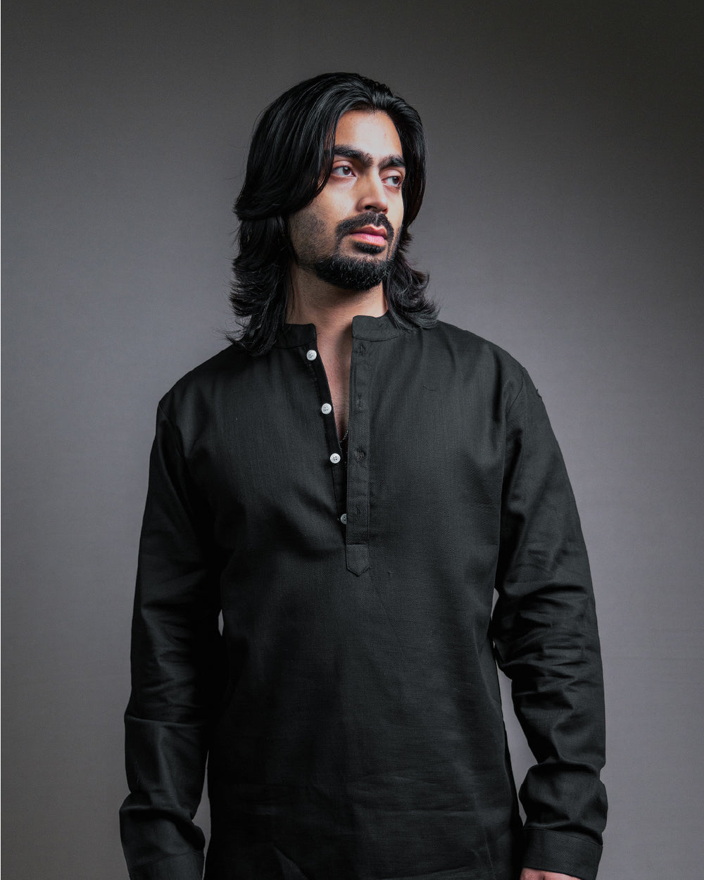 The Midnight Black Short Kurta