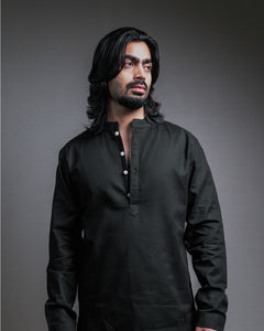 The Midnight Black Short Kurta