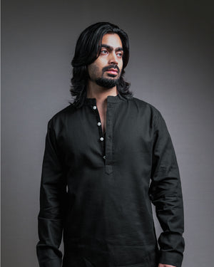 The Midnight Black Short Kurta