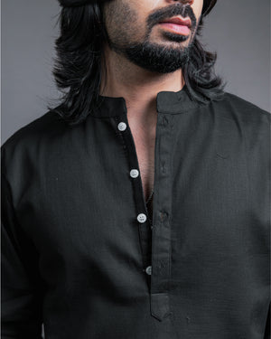 The Midnight Black Short Kurta