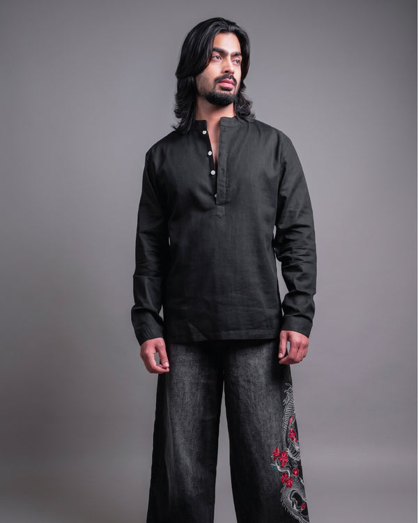 The Midnight Black Short Kurta